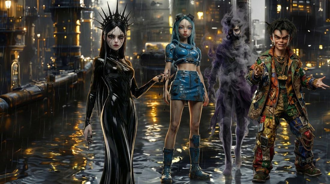 The polluter villains in a rain-soaked city