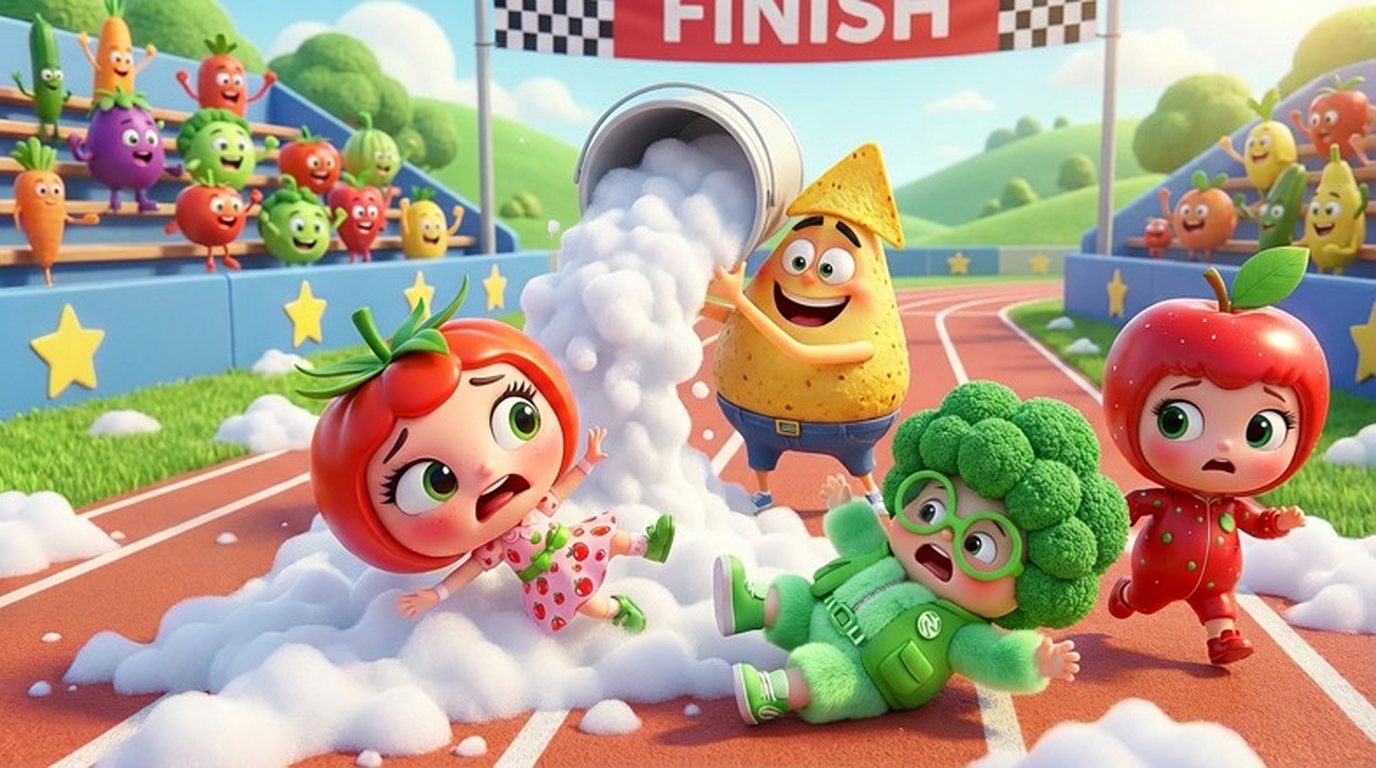 The Garden Gang characters racing